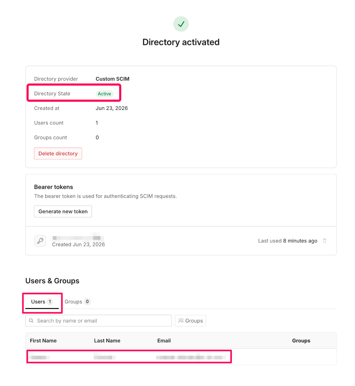Directory activated画面のスクリーンショット