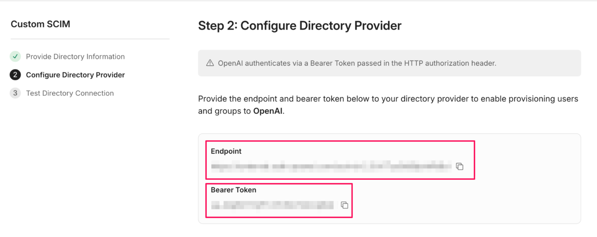 Step2:Configure Directory Provider画面のスクリーンショット