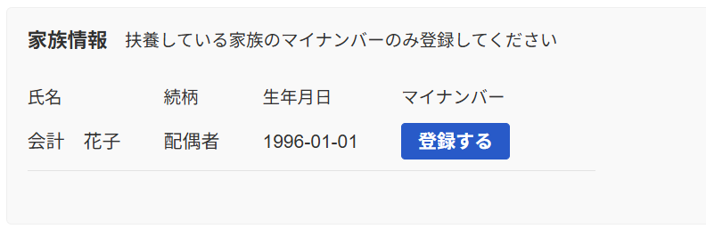 家族情報が表示されている画面のスクリーンショット