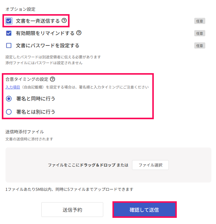 オプション設定項目のスクリーンショット