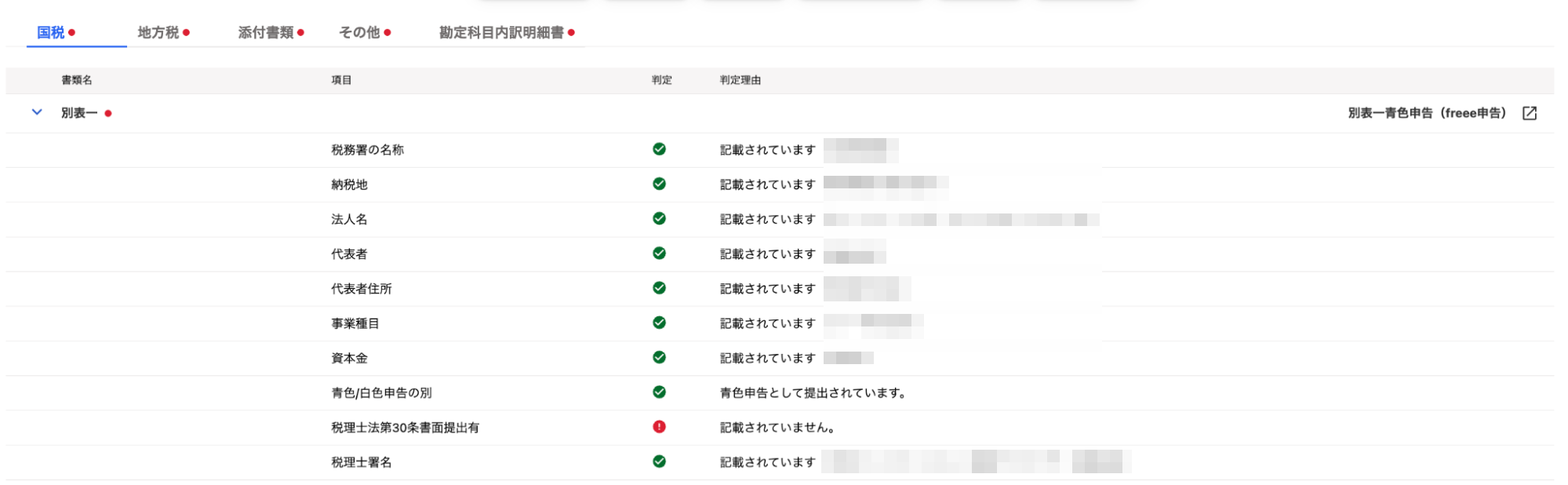 国税タブ画面のスクリーンショット