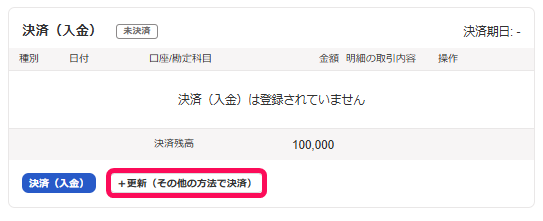 ＋更新（その他の方法で決済）ボタンを指し示すスクリーンショット