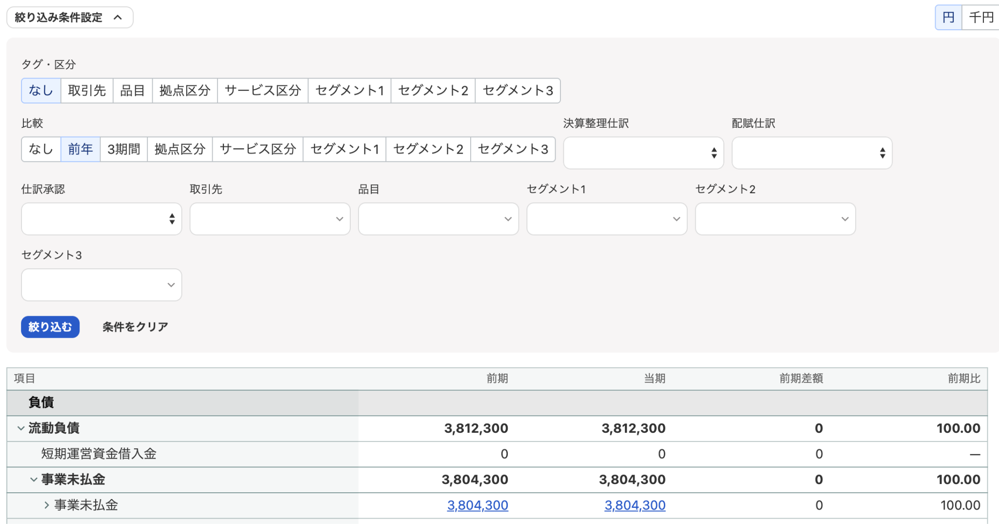 前年比較のスクリーンショット