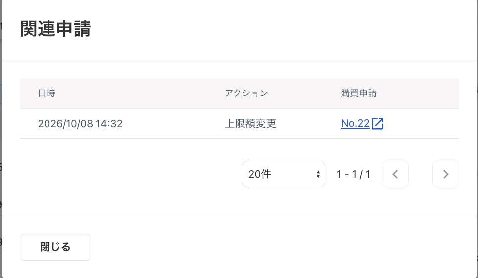 関連申請画面のスクリーンショット