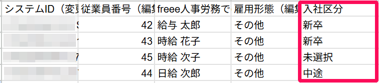CSV編集画面のスクリーンショット