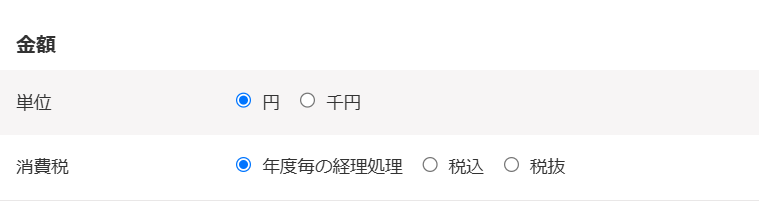 表示設定画面で金額の単位の設定項目を指し示しているスクリーンショット