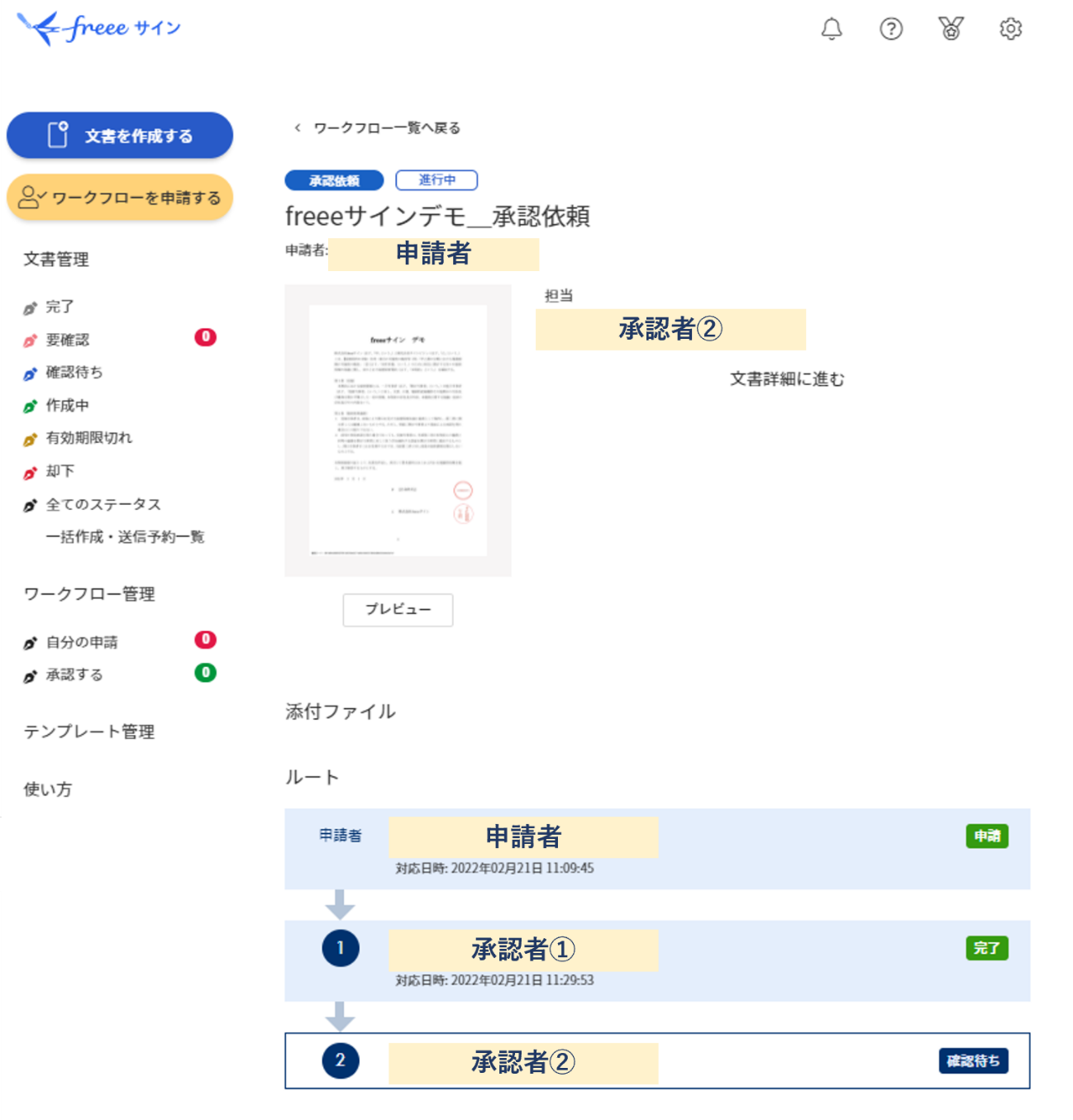 ワークフロー完了画面