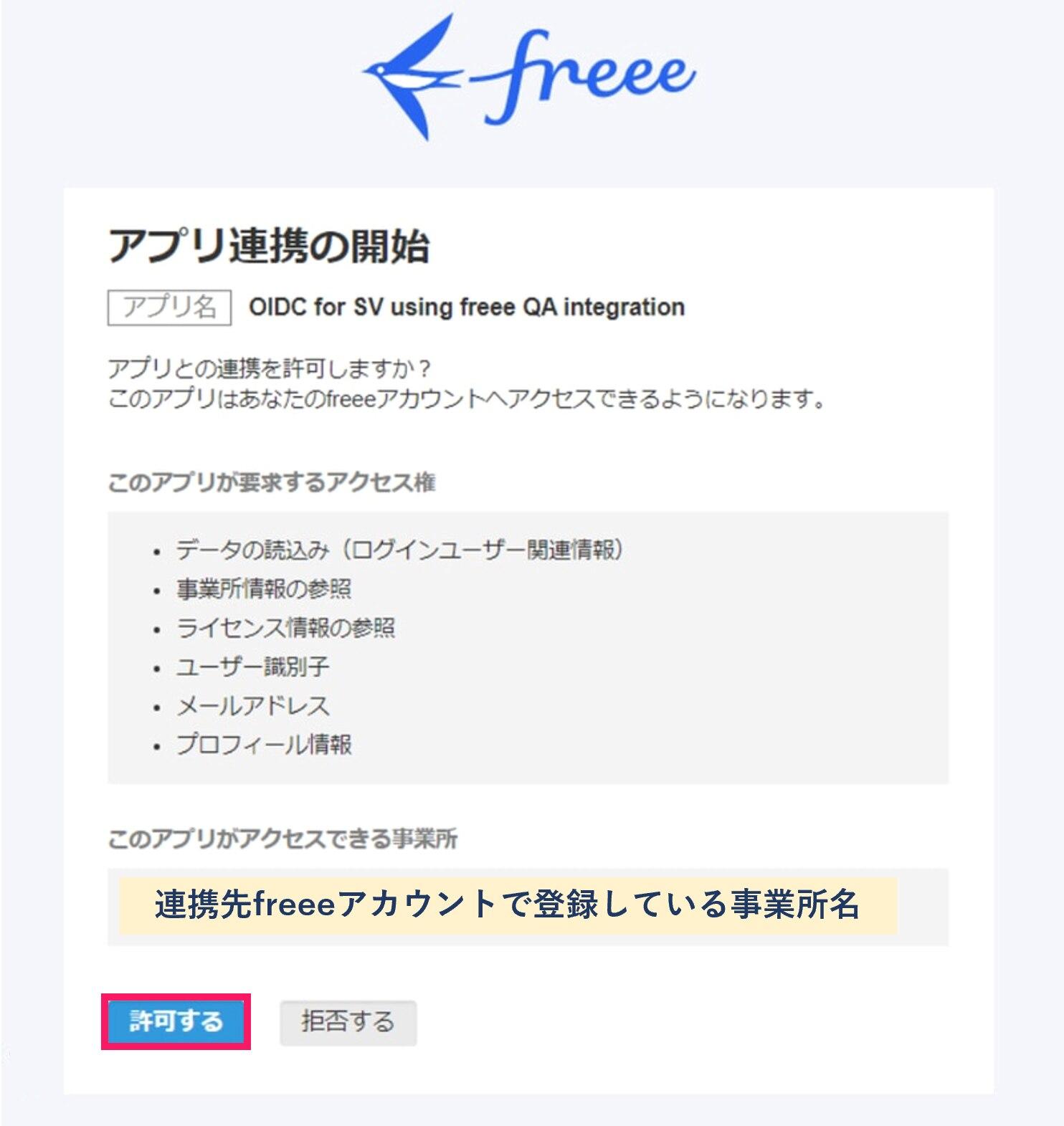 許可するボタンを指し示すスクリーンショット
