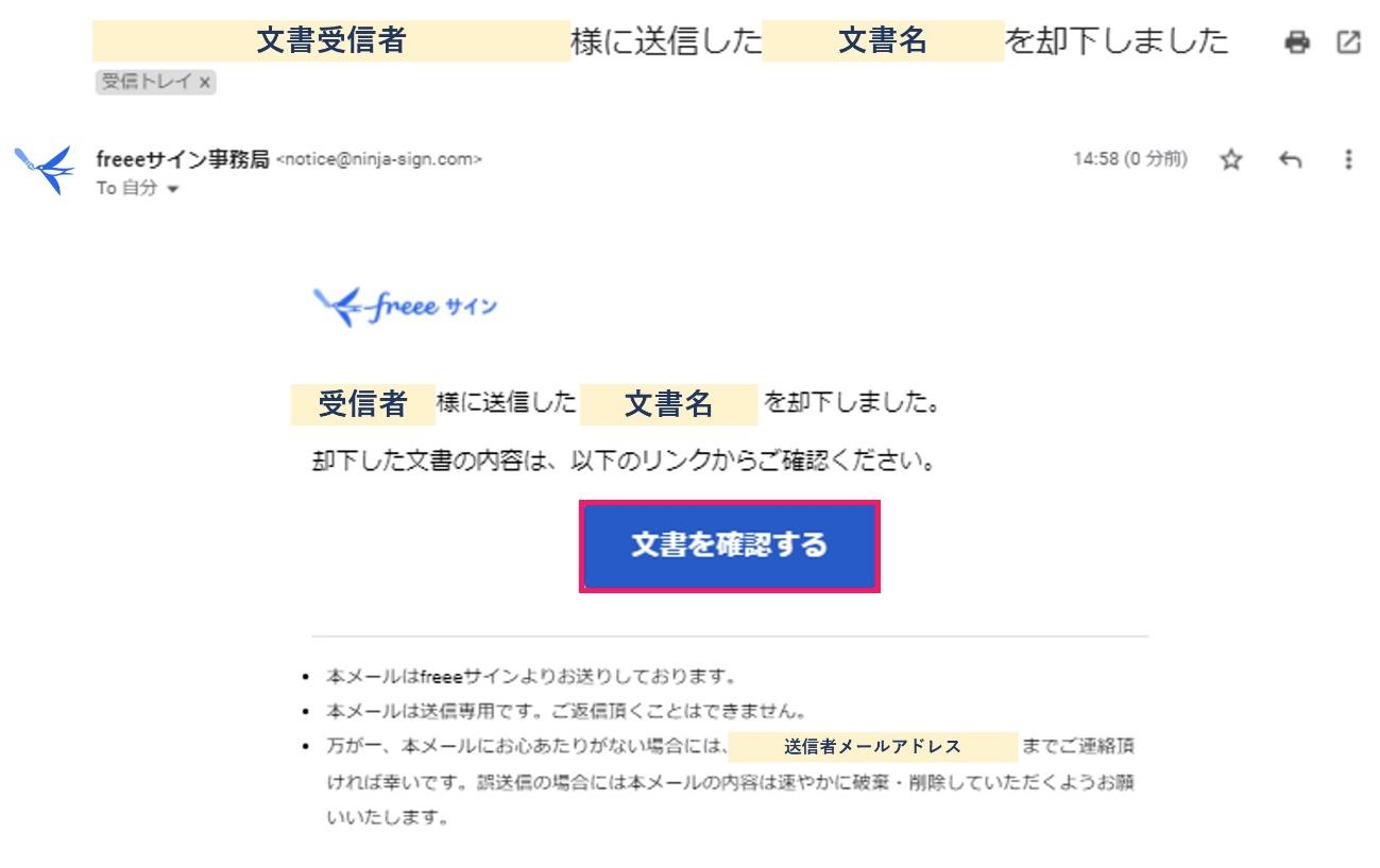 文書送信者、文書確認者宛メール画面