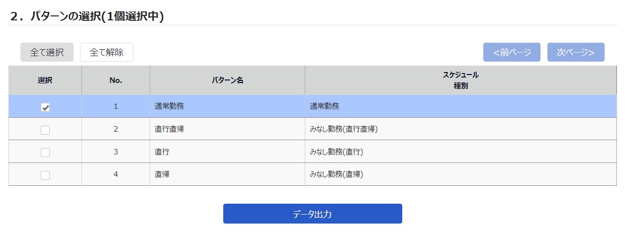 スケジュールカウントデータ出力画面の「2. パターンの選択」部分のスクリーンショット