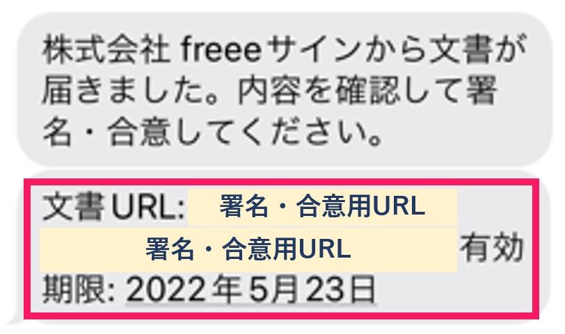 電子契約の通知内容の文書URLを指し示すスクリーンショット