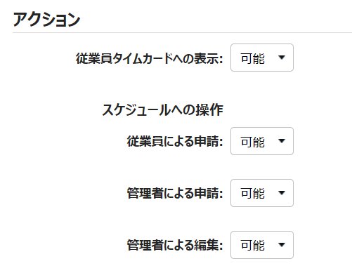 表示対象登録画面の「アクション」部分のスクリーンショット