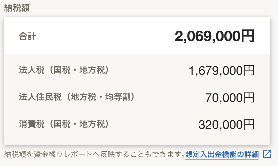 試算結果（「納税額」項目）のスクリーンショット