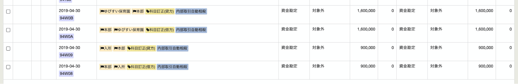 自動連携で登録された仕訳画面のスクリーンショット