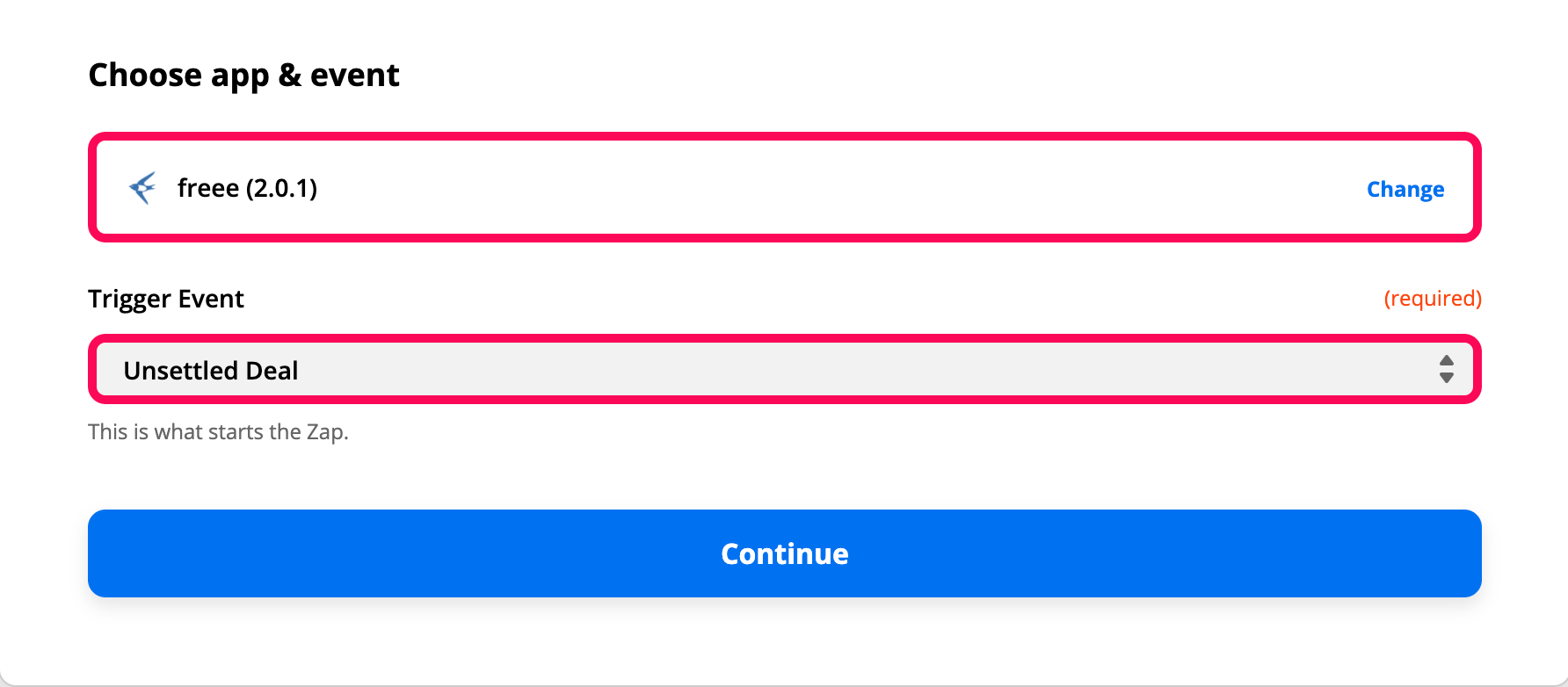 AppとTrigger Eventの選択を指し示しているスクリーンショット